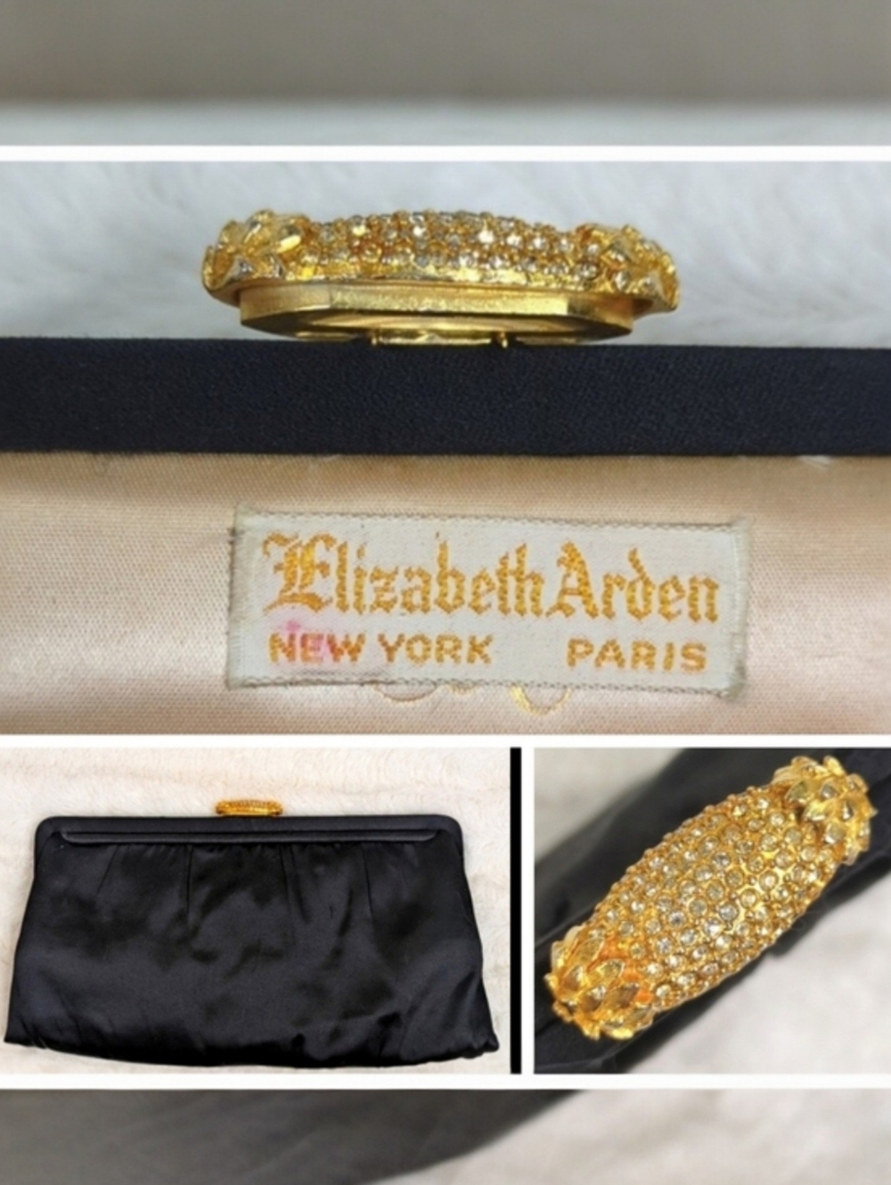 Vintage Elizabeth Arden Satin Click Clutch Evening Bag